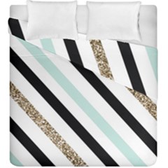 Pattern, Black, Blue, Gold, Lines, Stripes Duvet Cover Double Side (King Size) from ArtsNow.com