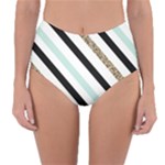 Pattern, Black, Blue, Gold, Lines, Stripes Reversible High-Waist Bikini Bottoms