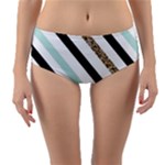 Pattern, Black, Blue, Gold, Lines, Stripes Reversible Mid-Waist Bikini Bottoms