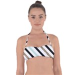 Pattern, Black, Blue, Gold, Lines, Stripes Tie Back Bikini Top