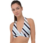 Pattern, Black, Blue, Gold, Lines, Stripes Halter Plunge Bikini Top