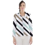 Pattern, Black, Blue, Gold, Lines, Stripes Women s Windbreaker