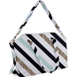 Pattern, Black, Blue, Gold, Lines, Stripes Canvas Crossbody Bag