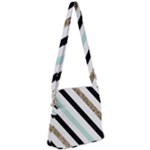 Pattern, Black, Blue, Gold, Lines, Stripes Zipper Messenger Bag