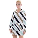 Pattern, Black, Blue, Gold, Lines, Stripes Women s Long Sleeve Casual Dress