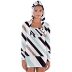 Pattern, Black, Blue, Gold, Lines, Stripes Long Sleeve Hooded T-shirt