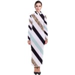 Pattern, Black, Blue, Gold, Lines, Stripes Turtleneck Maxi Dress