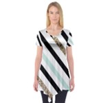 Pattern, Black, Blue, Gold, Lines, Stripes Short Sleeve Tunic 