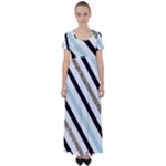 Pattern, Black, Blue, Gold, Lines, Stripes High Waist Short Sleeve Maxi Dress