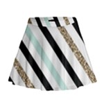 Pattern, Black, Blue, Gold, Lines, Stripes Mini Flare Skirt