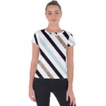 Pattern, Black, Blue, Gold, Lines, Stripes Short Sleeve Sports Top 