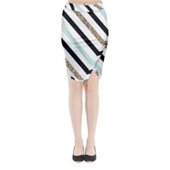 Pattern, Black, Blue, Gold, Lines, Stripes Midi Wrap Pencil Skirt from ArtsNow.com