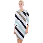 Pattern, Black, Blue, Gold, Lines, Stripes Quarter Sleeve Hood Bodycon Dress