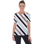 Pattern, Black, Blue, Gold, Lines, Stripes Shoulder Cut Out Short Sleeve Top