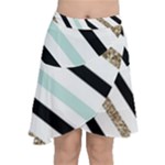 Pattern, Black, Blue, Gold, Lines, Stripes Chiffon Wrap Front Skirt