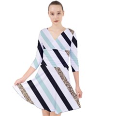 Quarter Sleeve Front Wrap Dress 