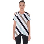 Pattern, Black, Blue, Gold, Lines, Stripes Cut Out Side Drop T-Shirt