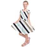 Pattern, Black, Blue, Gold, Lines, Stripes Kids  Short Sleeve Dress