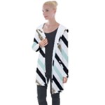 Pattern, Black, Blue, Gold, Lines, Stripes Longline Hooded Cardigan