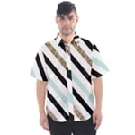 Pattern, Black, Blue, Gold, Lines, Stripes Men s Short Sleeve Shirt