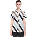 Pattern, Black, Blue, Gold, Lines, Stripes Women s Short Sleeve Shirt