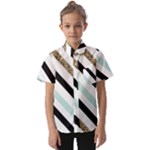 Pattern, Black, Blue, Gold, Lines, Stripes Kids  Short Sleeve Shirt