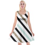 Pattern, Black, Blue, Gold, Lines, Stripes Reversible Velvet Sleeveless Dress