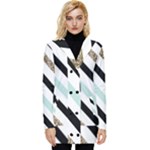 Pattern, Black, Blue, Gold, Lines, Stripes Button Up Hooded Coat 