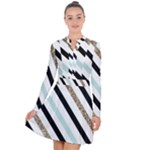 Pattern, Black, Blue, Gold, Lines, Stripes Long Sleeve Panel Dress