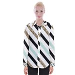 Pattern, Black, Blue, Gold, Lines, Stripes Womens Long Sleeve Shirt