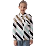 Pattern, Black, Blue, Gold, Lines, Stripes Kids  Long Sleeve Shirt