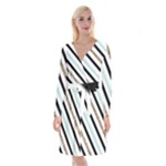 Pattern, Black, Blue, Gold, Lines, Stripes Long Sleeve Velvet Front Wrap Dress