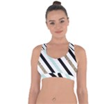 Pattern, Black, Blue, Gold, Lines, Stripes Cross String Back Sports Bra