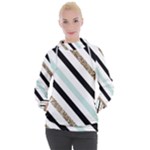 Pattern, Black, Blue, Gold, Lines, Stripes Women s Hooded Pullover