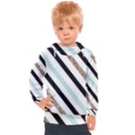 Pattern, Black, Blue, Gold, Lines, Stripes Kids  Hooded Pullover