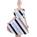 Pattern, Black, Blue, Gold, Lines, Stripes Quarter Sleeve A-Line Dress