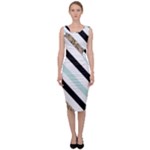 Pattern, Black, Blue, Gold, Lines, Stripes Sleeveless Pencil Dress