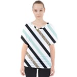 Pattern, Black, Blue, Gold, Lines, Stripes V-Neck Dolman Drape Top