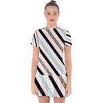 Pattern, Black, Blue, Gold, Lines, Stripes Drop Hem Mini Chiffon Dress