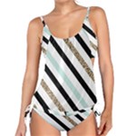 Pattern, Black, Blue, Gold, Lines, Stripes Tankini Set