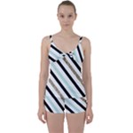 Pattern, Black, Blue, Gold, Lines, Stripes Tie Front Two Piece Tankini