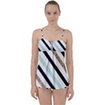 Pattern, Black, Blue, Gold, Lines, Stripes Babydoll Tankini Set