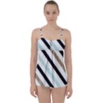 Pattern, Black, Blue, Gold, Lines, Stripes Babydoll Tankini Top