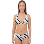 Pattern, Black, Blue, Gold, Lines, Stripes Double Strap Halter Bikini Set