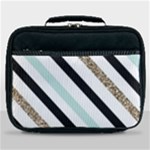 Pattern, Black, Blue, Gold, Lines, Stripes Lunch Bag