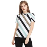 Pattern, Black, Blue, Gold, Lines, Stripes Women s Short Sleeve Rash Guard