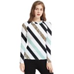 Pattern, Black, Blue, Gold, Lines, Stripes Women s Long Sleeve Rash Guard