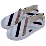 Pattern, Black, Blue, Gold, Lines, Stripes Kids  Canvas Slip Ons