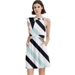 Pattern, Black, Blue, Gold, Lines, Stripes Cocktail Party Halter Sleeveless Dress With Pockets