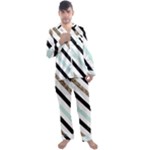 Pattern, Black, Blue, Gold, Lines, Stripes Men s Long Sleeve Satin Pajamas Set